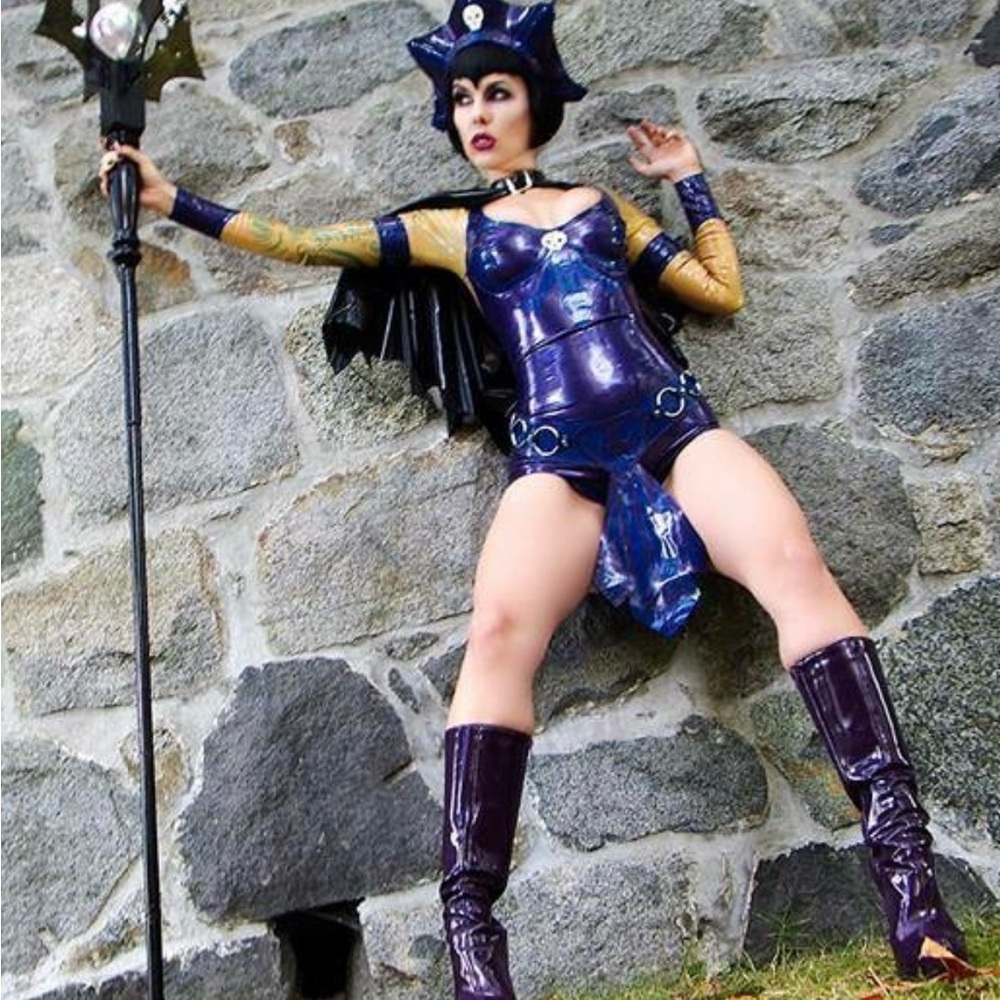 Three piece latex Evil-Lyn costume